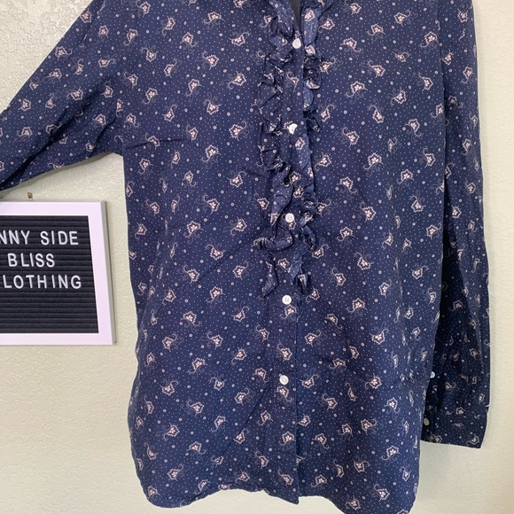 Champs Denim Women’s Ruffled Button Down Paisley Print Work Blouse Size Large - Picture 3 of 9